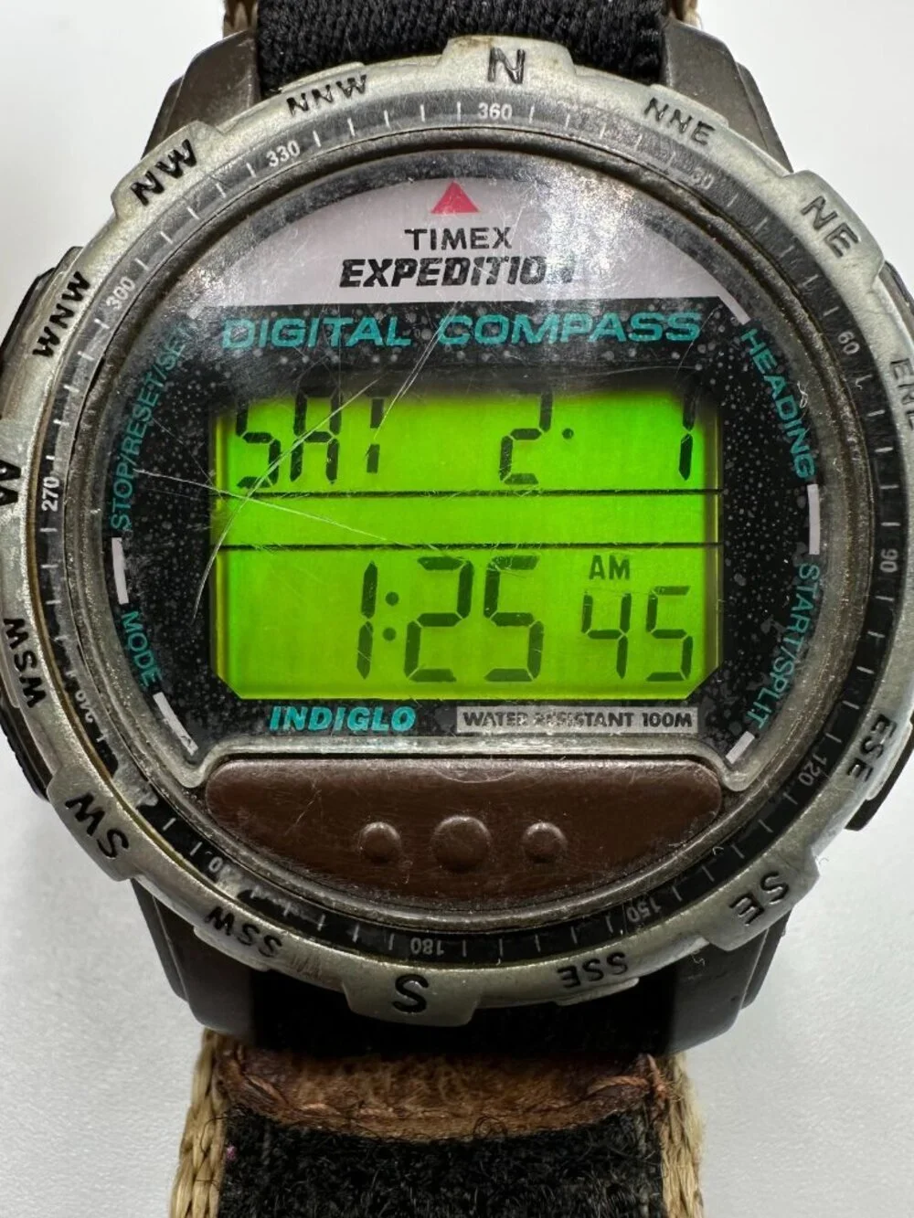 Vintage Timex Expedition Digital Compass Watch Men Brown Strap Band New Battery